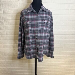 Carhartt Gray Maroon Plaid Flannel Shirt Womens M 8-10 Button Up Work Gorpcore